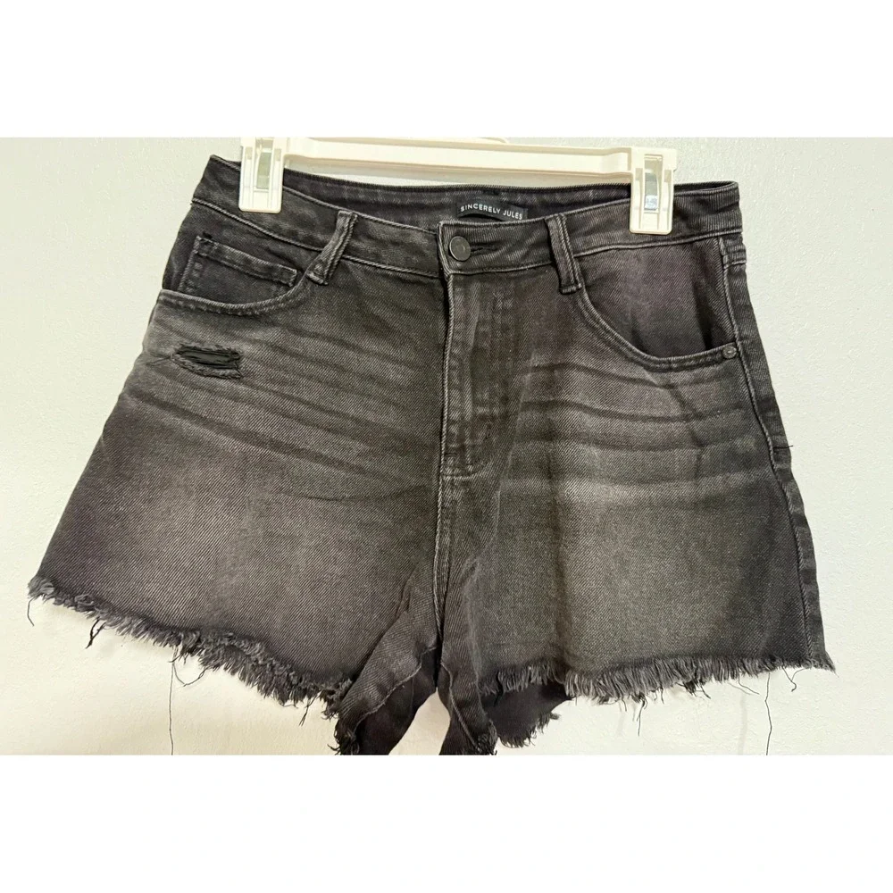 Sincerely Jules Denim Shorts‎ Women 7/28 Black Excellent Distressed Cut Off